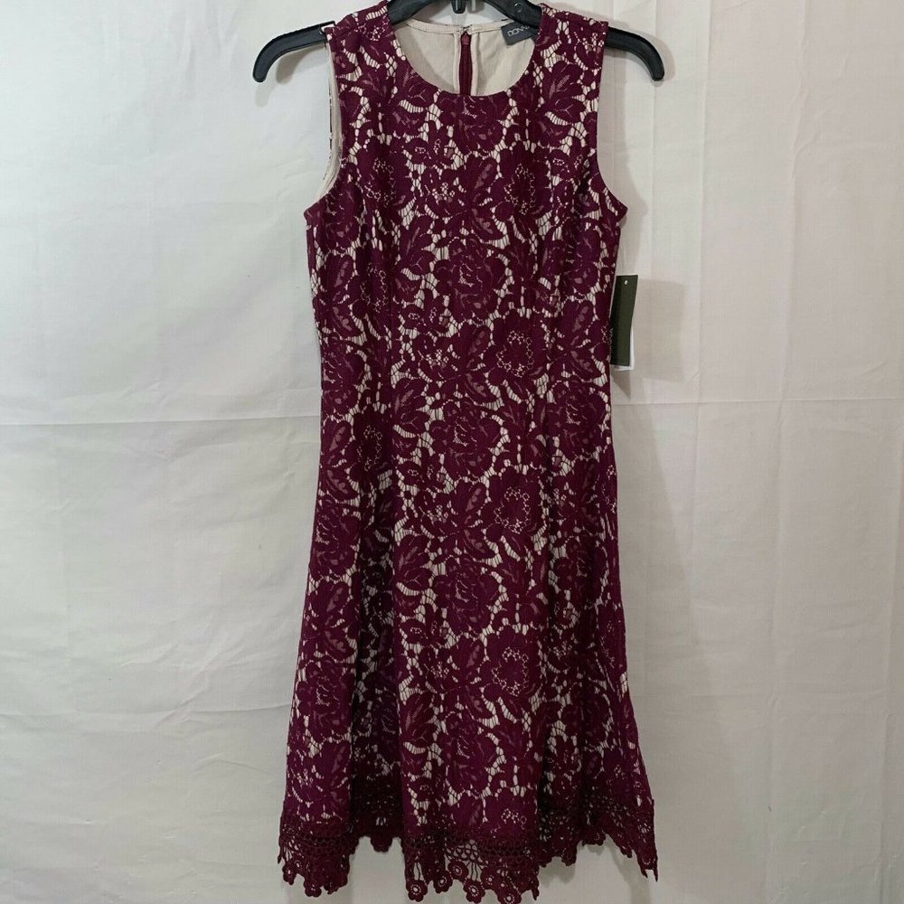 Donna Rico Women NWT Sleeveless Lace Fit & Flare Dress in Burgundy Size 2